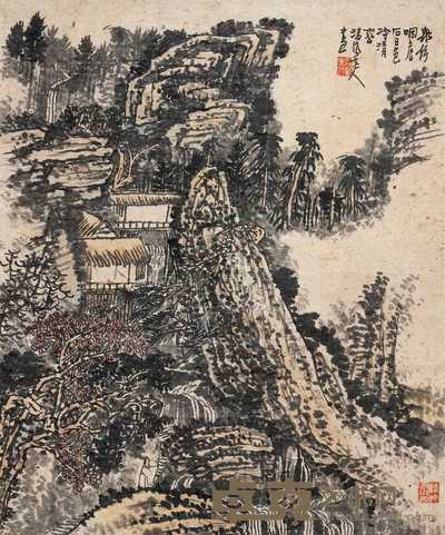 黄秋园 深山策杖 镜心 64×53.5cm